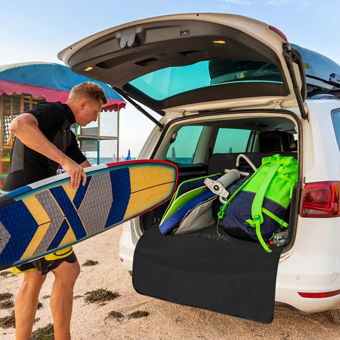 Veckle SUV Cargo Liner for Dogs - Trunk Cover with Bumper Flap Protector | Water Resistant Pet Cargo Cover, Low-Profile Padded Mat, Dog Car Seat Cover Prevents Scratches Pet Hair Mud Dirt