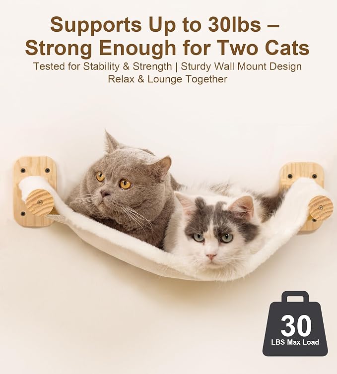 Cat Wall Hammock Set of 4, Floating Fabric Hammock, 2 Ladders, Flat Shelf | Reversible Hammock, Two Four-Step Ladders, Wall Flat Shelf, Space Saving,Wall Mounted Cat Bed Furniture, Indoor Playground