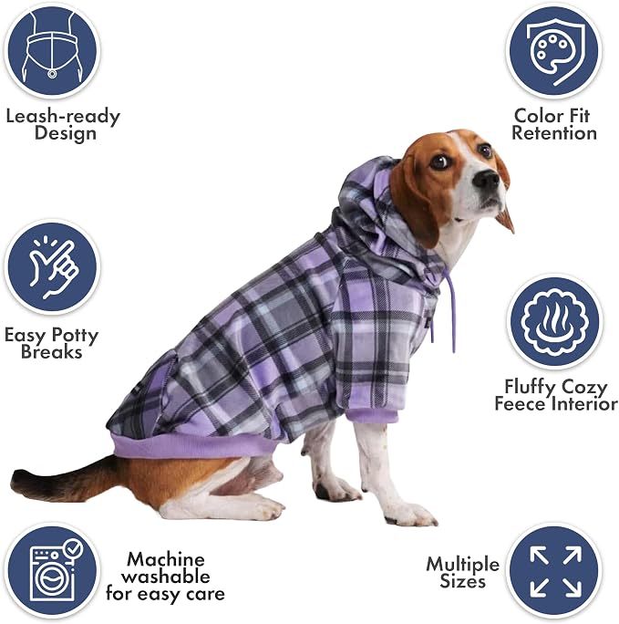 Spark Paws Dog Hoodie – Premium Dog Sweater for Small, Medium, and Large Dogs | Warm Outfits for French Bulldogs, Pitbull, Puppy, Winter Jacket Alternative - Purple Plaid - S
