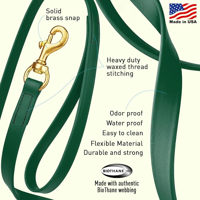 Viper Biothane K9 Working Dog Leash Waterproof Lead for Tracking Training Schutzhund Odor-Proof Long Line with Solid Brass Snap for Puppy Medium and Large Dogs, 20ft Hunter Green