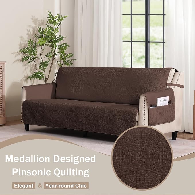 Quilted Recliner Chair Covers, Soft Lazy Boy Chair Covers, Water-Repellent Recliner Covers, Pet Friendly Chair Cover for Dogs Cats, Washable Furniture Sofa Protector (Recliner 22", Brown)