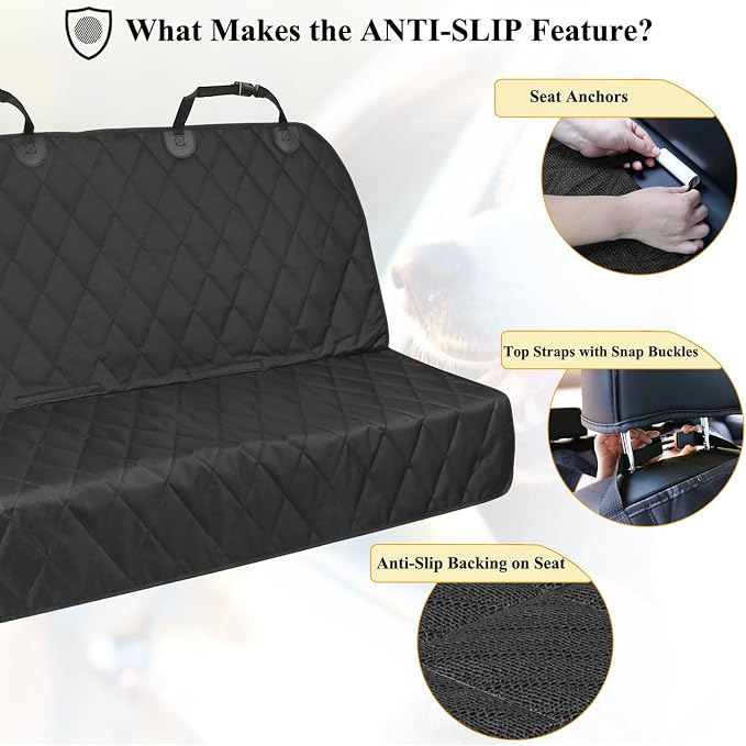 VIVAGLORY Dog Seat Cover Pet Seat Protector, Standard, Black | Backseat Cover for Car Suv & Truck, Back Rear Backseat Bench Protector
