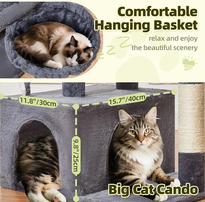 Taoqimiao 32.2in Cat Tree with Toy, Small Cat Tower for Indoor Cats, MS043G | Easy assembly, Sturdy, Multi Level, Easy Clean, Cozy Condo, Perches, Baskets, Suitable for Kittens and Adult Cats