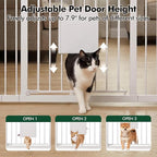 31-46“ Metal Pet Gate with Cat Door, Auto Close,White | Pressure Mounted,Two-way swing door,Pressure mounted no drill setup,adjustable 31-46in width for indoor doorways & stairs