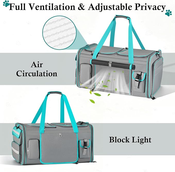 Keaber Cat Carrier for 2 Cats with Expandable Space & Litter Box, Gray | Extra Large Soft Sided Pet Carrier with Detachable Divider, Puppy Travel Carriers for Home, Car, Camping & Vet Visits