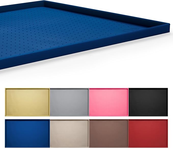 Hubulk Dog Feeding Mat,100% Waterproof Food Grade Silicone Pet Food and Water Bowl Placemat,Dishwasher, High Raised Edge to Prevent Spills,Nonslip Tray to Stop Messes on Floor (32"x24"x1.0", Navy)