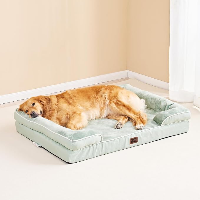 EHEYCIGA Orthopedic Large Dog Bed, Waterproof Memory Foam, Non-Slip Bottom, Sage Green, 41"L x 27"W x 6.5"Th | Non-Slip Bottom and Egg-Crate Memory Foam XL Dog Couch Bed with Washable Removable Cover, Sage Green, 41Inch