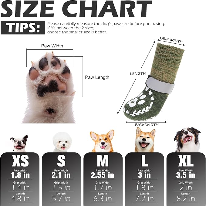 EXPAWLORER Dog Socks to Prevent Licking and Slipping, Summer Dog Shoes for Hot Pavement, Paw Protectors Boots for Hardwood Floors Anti-Slip, Dog Booties for Small Medium Large Senior Dogs, Green XL