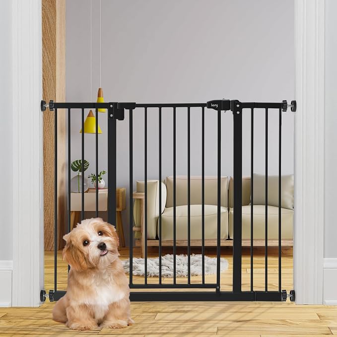 keny 29"-42.5" Baby Gate for Stairs, Auto Close Safety Dog Gate | Pressure Mounted Easy Walk Through Pet Gate for Doorways, Durable Stair Gate, 30" Tall, Black