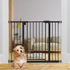 keny 29"-42.5" Baby Gate for Stairs, Auto Close Safety Dog Gate | Pressure Mounted Easy Walk Through Pet Gate for Doorways, Durable Stair Gate, 30" Tall, Black