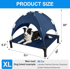Elevated Dog Bed with Canopy Raised Pet Cot for Large Dogs, Outdoor Dog Cot with Removable Sun Shade Tent, Breathable Mesh Portable Dogs Cot for Camping, Beach, Backyard, Outdoor Use