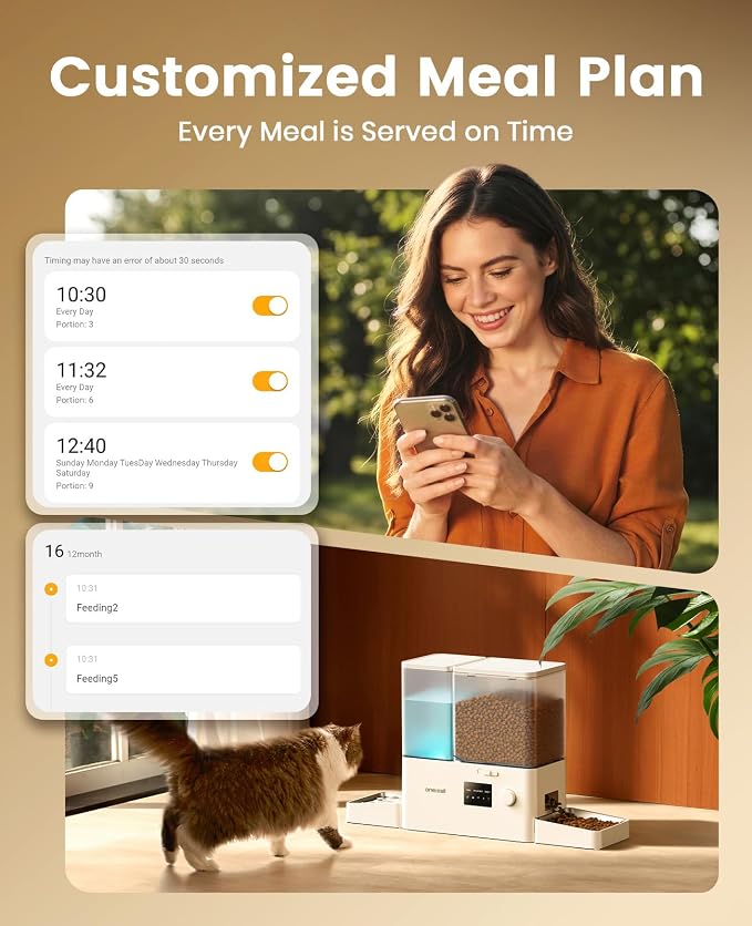 oneisall Automatic Cat Feeder and Water Dispenser with 5G WiFi, 36Cups/8.5L | App Control, 2-in-1 Auto Cat Feeder, Gravity Water Dispenser, Large Capacity, Timed Cat Feeder for Dry Food, for Cats, Pets
