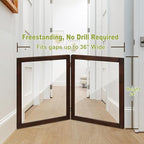 LZRS Clear Dog Gate for Indoor Use - Transparent Pet Fence with Solid Hardwood and Plastic Board, Stylish & Durable freestanding Pet Gate for Doorways, Stairs and Hallways-2 Panel Brown