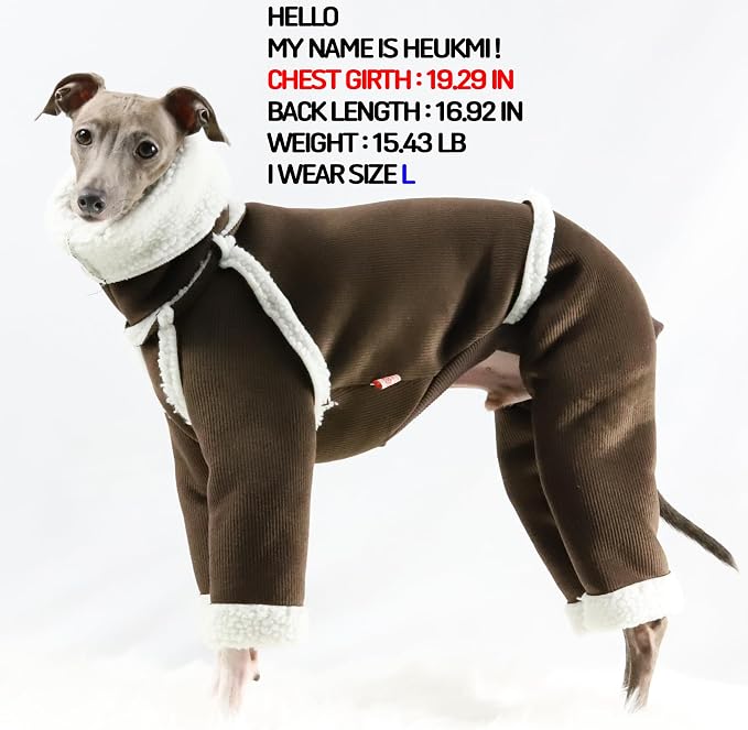 D Doggy Star Italian Greyhound Cold Weather Coat Warm Fleece Corduroy Sweater Turtleneck Onesie Clothes Whippet for Dog (L,Corduroy Brown)