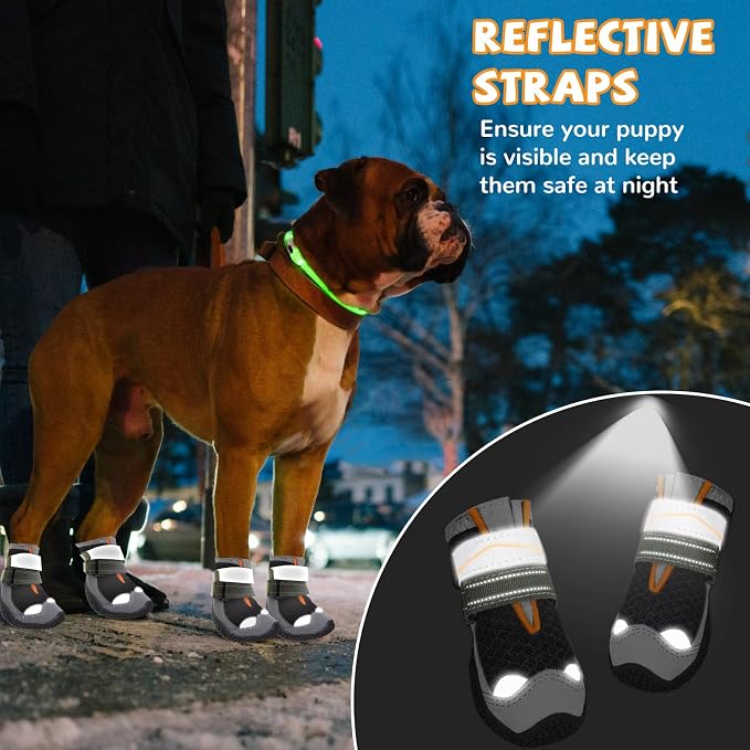 Dog Boots for Large Medium Small Dogs, Dog Shoes for Winter Snow, Non- Slip Waterproof Outdoor Dog Booties Paw Protectors with Reflective Strap for Snowy Hardwood Floor Hiking Walking, Size 7