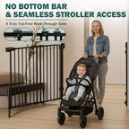 Mumeasy 30" Tall Baby Gate for Stairs & Doorways, No Bottom Bar Dog Gate | 29.5-43.3" Expandable Hardware Mounted, Auto Close Extra Wide Walk Thru Pet & Toddler Proof Safety Gate Indoor, Hallway,Black