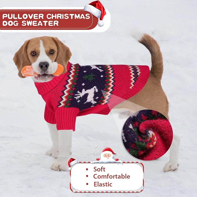 Queenmore Christmas Dog Sweater, Knitted Pullover Turtleneck Outfit, Warm Clothes for Small Dogs Boys or Girls S