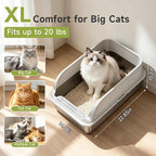 Stainless Steel Cat Litter Box with Lid, XL Metal High Sided Litter Box | Odor Free Open Top Litter Pan Easy Cleaning Anti-Urine Leakage Non-Stick Includes Scoop Light Grey