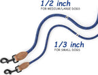 Mile High Life Thin Small Dog Leash with Genuine Leather Connection | Rope Leash, Heavy Duty 360° Swivel Metal Clasp, for Small Medium & Large Dogs (Blue, 48 Inch)