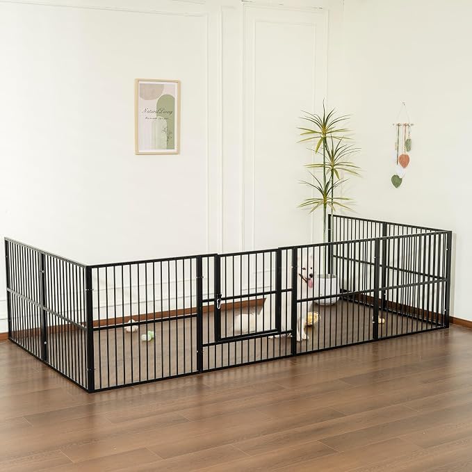 Dog Playpen 32" Height – Heavy Duty, Foldable | 25mm Steel Tubes, 40.8 lbs sturdy frame, rubber non-slip feet, indoor & outdoor, tool-free assembly, Small & Medium Dogs