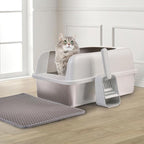 Henkelion Stainless Steel Cat Litter Box with Lid, 20" L x 14.2" W x 11.8" H, Extra Large Litter Box for Big Cats with High Sided, Anti-Urine Leakage, Easy Cleaning, Include Cat Mat and Scoop