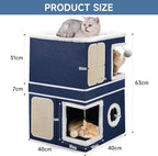 Shikha 2 Story Cat House beds for Indoor Cats with Scratch Pads Blue | 2 in 1 Dual Use Double Cat Bed Cave for Multiple Pets Kitten, Elevated Perch for a Wide View, All Season Reversible Cushion