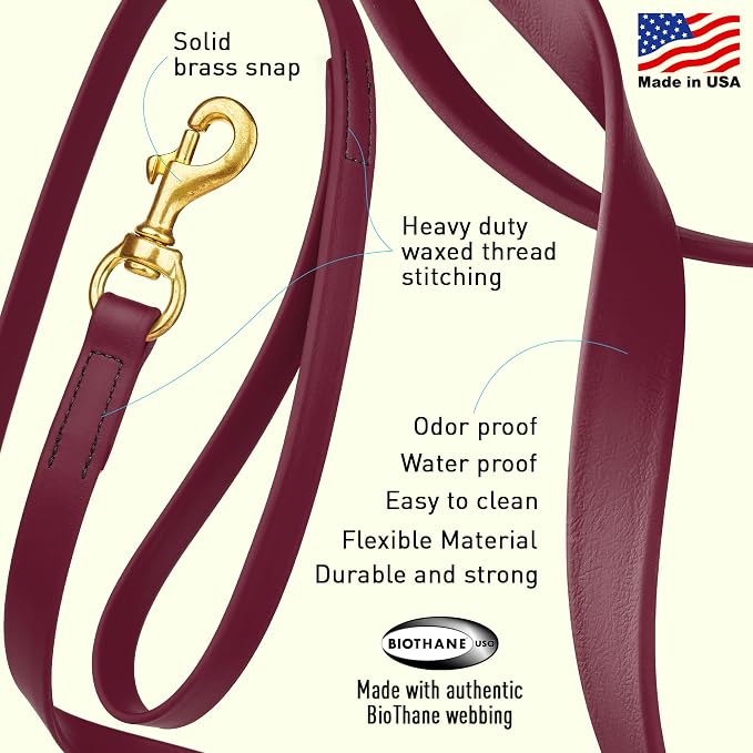 Viper Biothane K9 Working Dog Leash Waterproof Lead for Tracking Training Schutzhund Odor-Proof Long Line with Solid Brass Snap for Puppy Medium and Large Dogs, 15ft Merlot Burgundy