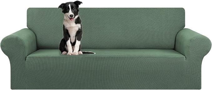 Stretch Oversized Couch Covers for Sofa Slipcover,Greyish Green | 1-Piece Washable Sofa Cover (94"-110") 4-Seater Furniture Protector, Soft Jacquard Non-Slip Elastic Bottom for Dogs & Kids