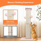 Cat Scratching Post 33 Inch Nature Sisal Cat Scratch Post for Indoor Cats, Large Cat Scratcher Protect Your Furniture Pink