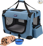 Petprsco Portable Collapsible Dog Crate, 24" Soft Dog Crate for Car Travel | Small Dog Crate Kennel 24”*17”*17” with Soft Blanket and Foldable Bowl for Large Cats & Small Dogs Indoor and Outdoor Use