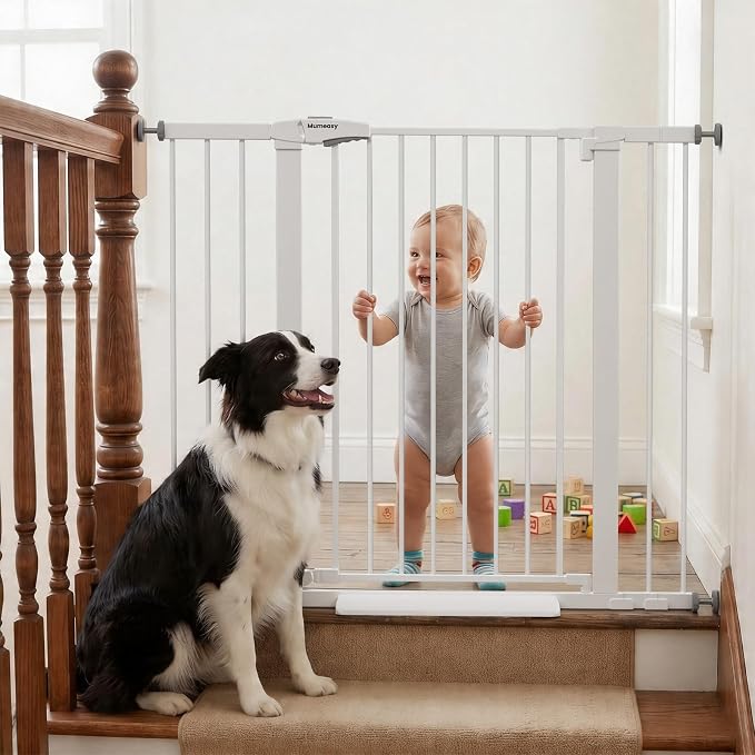 Mumeasy 36" Tall Dog Gate, Auto Close Baby Gate for Stairs & Doorways | Extra tall design, prevents climbing, one hand operation, sturdy metal frame, for dogs pets babies toddlers