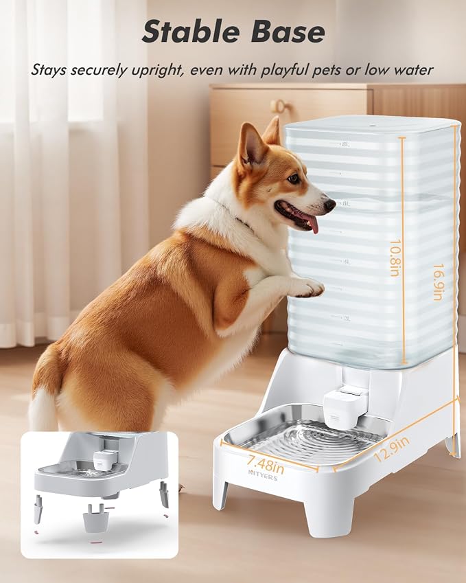 Automatic Dog Water Bowl Dispenser with Patented Faucet - 8L Large Gravity Cat Water Dispenser with Filter & Adjustable Base, Wide Mouth for Easy Clean, BPA-Free, Stainless Steel Pet Waterer for Pets