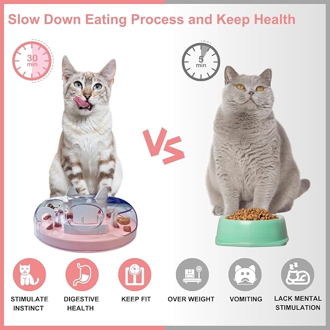 Interactive Cat Treat Puzzle Enrichment Toys, Light Pink | Cat Puzzle Feeder, Slow Feeder, Food Maze, Mental Stimulation Foraging Toys, for Indoor Cats and Kittens