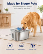 PETNF 2.1-Gallon Stainless Steel Dog Water Fountain for Large Dogs, Dog Water Bowl Dispenser with 4 Filters, Visible Water Window, Quiet Pump & LED Low-Water Indicator