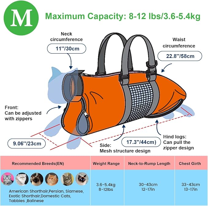Cinf Cat Restraint Grooming Bag, Anti-Scratch Tool for Nail Trimming | Safe grooming restraint bag controls cat movement for bathing, nail trimming, injections and veterinary examinations
