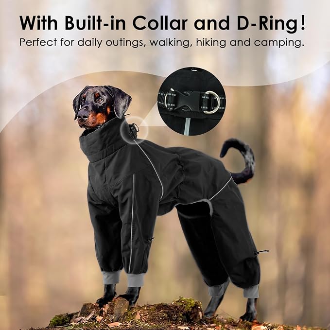 Lelepet Waterproof Dog Raincoat, Hooded Dog Rain Jacket, Full Body Coverage | Adjustable Full-Body Dog Rain Coat, Built-in Collar and D-ring, Snowproof & Windproof Rain Jacket, Reflective Stripe