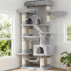 Heybly Cat Tree, 71-Inch-Tall Tower for Indoor Cats with 2 Perches HCT034W | Large Cat Furniture with 2 Big Condos, 2 Hammocks, Basket, Scratching Pad, Multi-Level Cat Condo, Light Gray