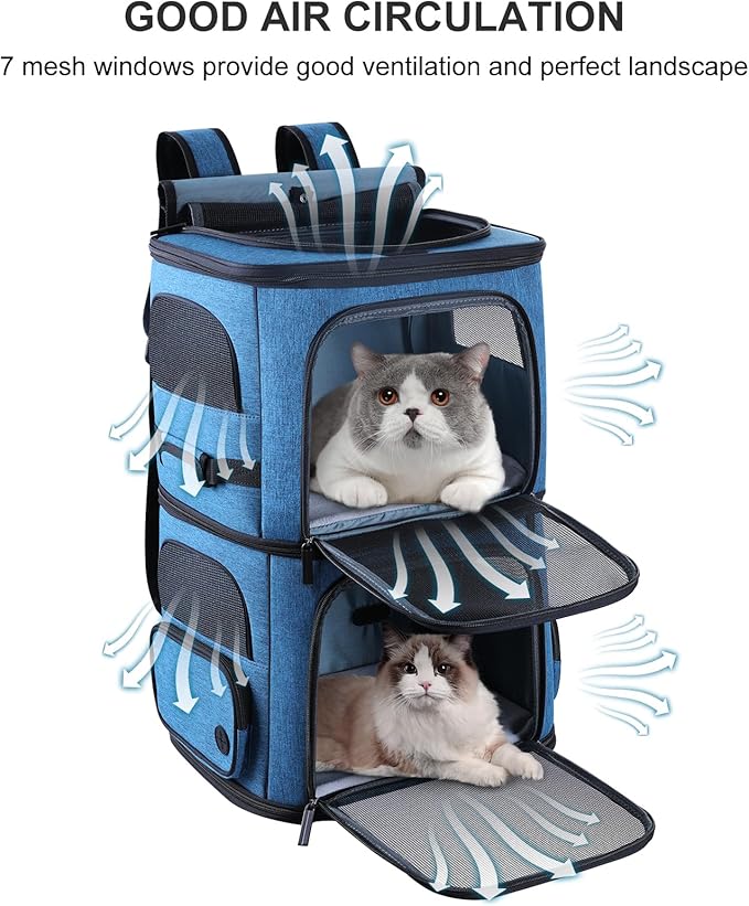 Double Cat Carrier for 2 Cats,Dog Backpack Carrier for Medium Dogs,Double Compartment Pet Carrier Backpack for Dual Pets,for Outdoor Traveling/Stroll and Picnic (Blue)