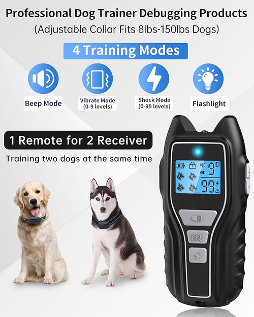 Asrcs Shock Collar for Dogs 2 Dogs (15-120lbs) 2000FT Dog Shock Collar with Remote Control Waterproof Dog Training Collar with Remote 4 Safe Modes Rechargeable Lock Flash Light for All Breeds - Black