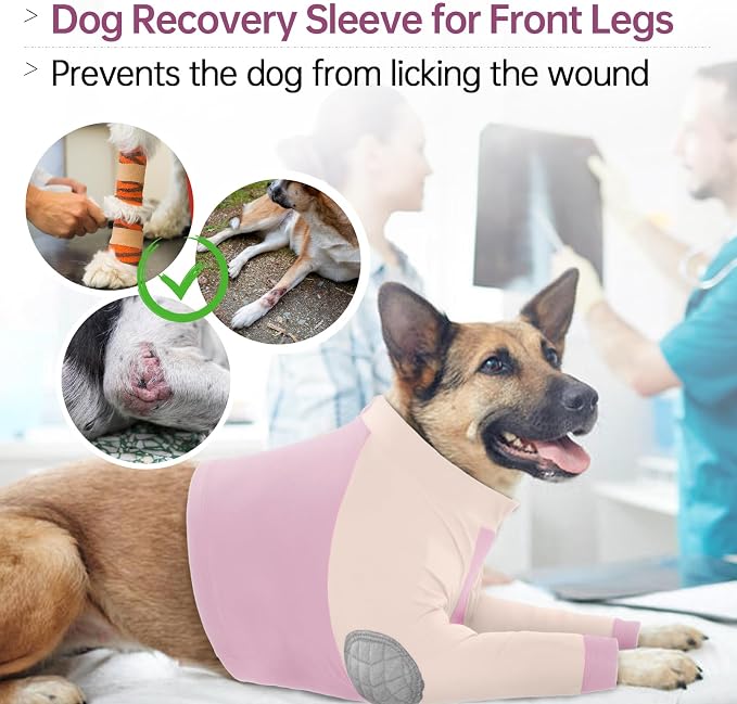 Lelepet Dog Recovery Suit for Front Legs, Dog Sleeve to Stop Licking M | Elbow Protector for Leg Injuries Shoulder Wounds After Surgery Male Female,Zippered Long-Sleeved Shirt Cone Alternative S-3XL