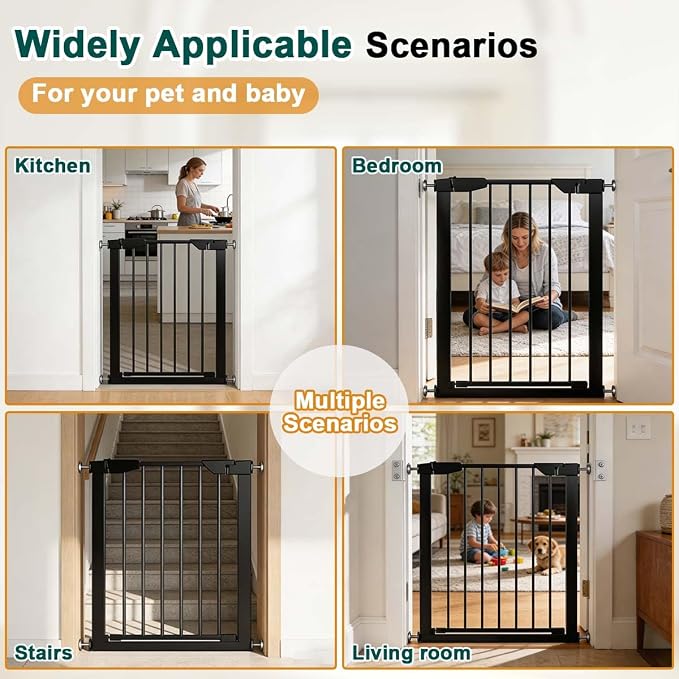 Fairy Baby 22.8"-25.5" Narrow Baby Gate for Small Stairs/Doorways/Hallways | Pressure Mounted Auto-Close Pet Gate, Metal Tension Safety Child Gate No Drill, Walk Thru Easy Install, No Extensions, Black