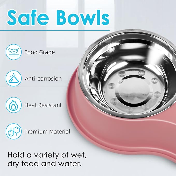 Epetslove Stainless Steel Dog Bowls Double Non-Slip Dog Water and Food Bowl | Pet Feeder Bowls, Dog Dishes, Raised Feeding Design, Double Bowls Set, For Puppies, Medium Dogs and Cats, Outdoor / Indoor