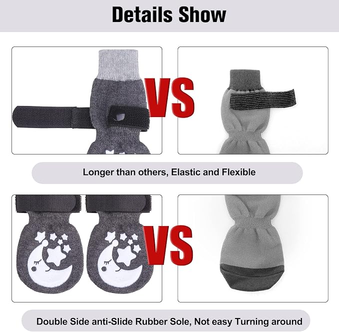 BEAUTYZOO Anti-Slip Dog Socks,Dog Shoes for Hot/Cold Pavement,Paw Protectors with Grips 3 Pairs for Puppy Small Medium Large Senior Old Dogs,Dog Socks to Prevent Licking and Hardwood Floor Protection