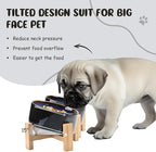 SPUNKYJUNKY 15° Slanted Ceramic Dog and Cat Bowl with Wooden Stand, Tilted Bulldog Food and Water Bowl No Slip Non-Spill for Cats Medium Dogs Big Face Pets 28.7 OZ (3.6 Cups, Starry Blue × 2)