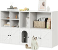 IRONCK Cat Litter Box Enclosure for 2 Cats, Hidden Litter Box Furniture | Double Litter Box Enclosure Cabinet with Double Room and Large Storage Space, Wooden Washroom Furniture, Cat House, White