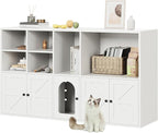 IRONCK Cat Litter Box Enclosure for 2 Cats, Hidden Litter Box Furniture | Double Litter Box Enclosure Cabinet with Double Room and Large Storage Space, Wooden Washroom Furniture, Cat House, White