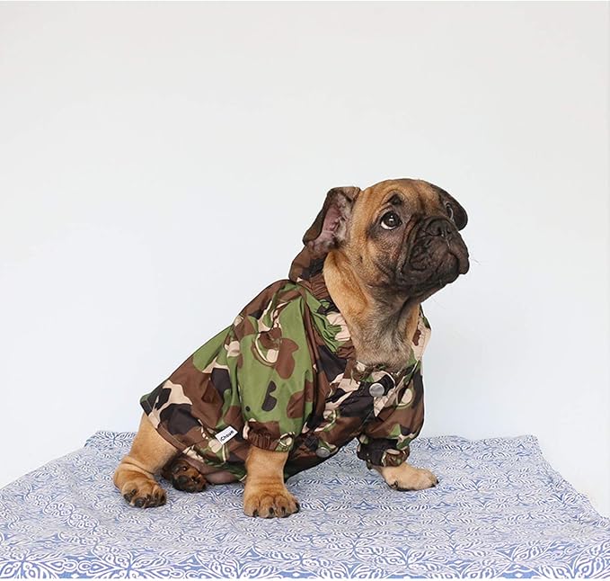 iChoue Dog Cold Weather Coats Water Resistant Raincoats Lightweight Windbreaker Hooded Jackets for French English Bulldog Pitbull Pug Boston Terriers Outdoor Rain Coat - Camouflage, Small