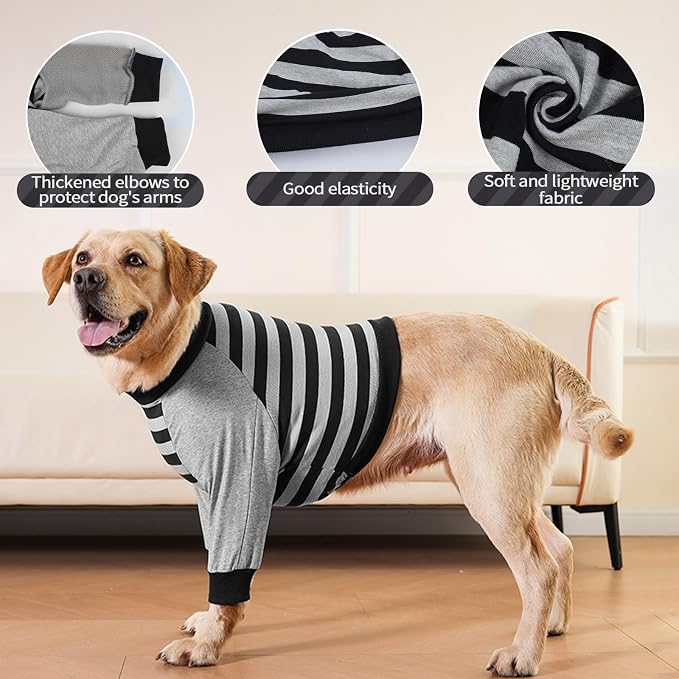 FUAMEY Dog Recovery Sleeve with Elbow Protector, Black Stripes, 2XL | Dogs Shirt Anti Licking Joints, Pet Long Sleeve Suit, Protecting Dog's Front Leg Arm Wounds, Cover Skin Conditions,Hot Spots