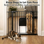 31-46“ Metal Pet Gate with Cat Door, Auto Close, Black | Pressure Mounted,Two-way swing door,Pressure mounted no drill setup,adjustable 31-46in width for indoor doorways & stairs