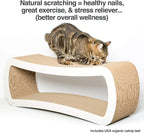 PetFusion Jumbo Cat Scratcher Lounge, White. 39 x 11 x 14 inch 4 Cardboard Scratching Surfaces and 2 Levels, Scratch, Play, Perch, and Hide100% Recyclable Cardboard Cat Lounge